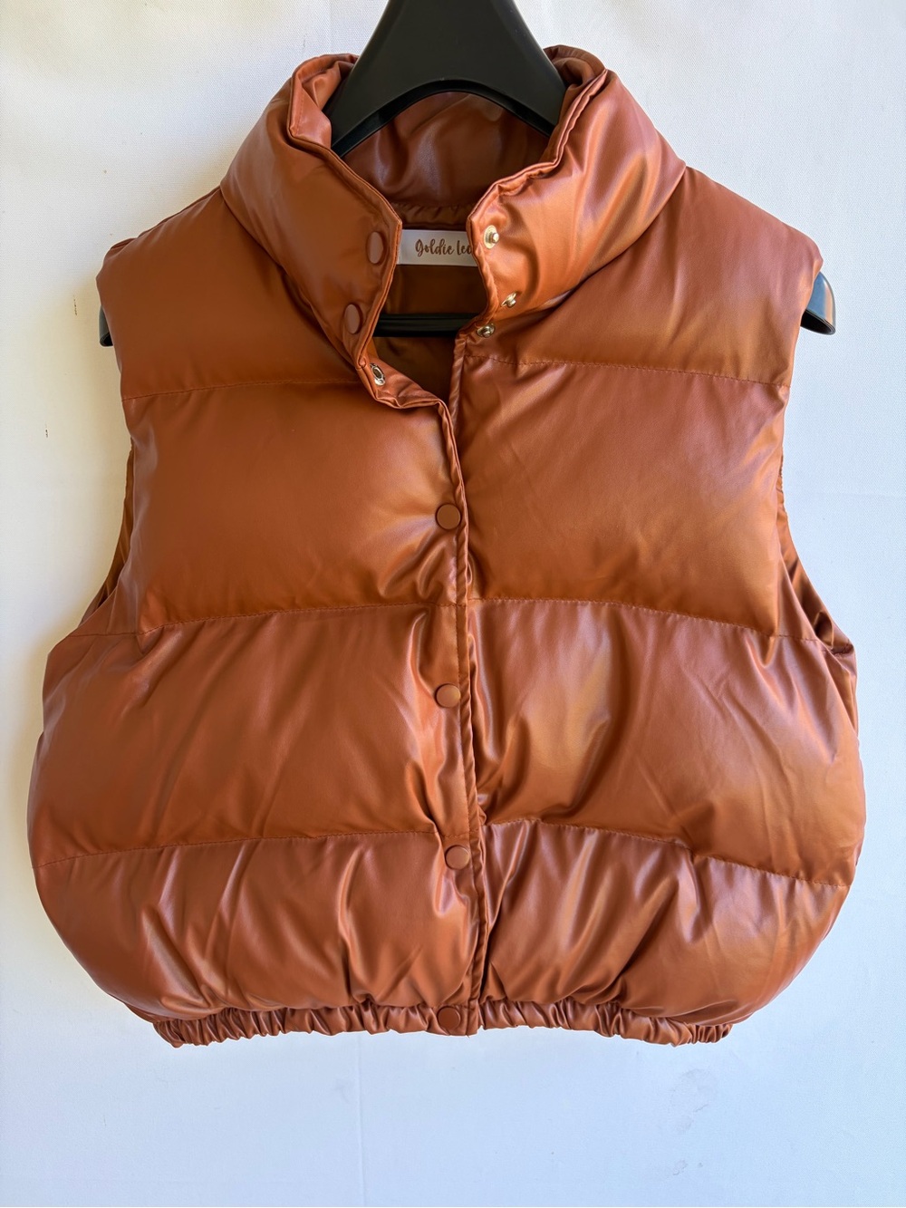 Goldie Lew Cognac Brown Faux Leather Puffer Vest - Women's Size Large